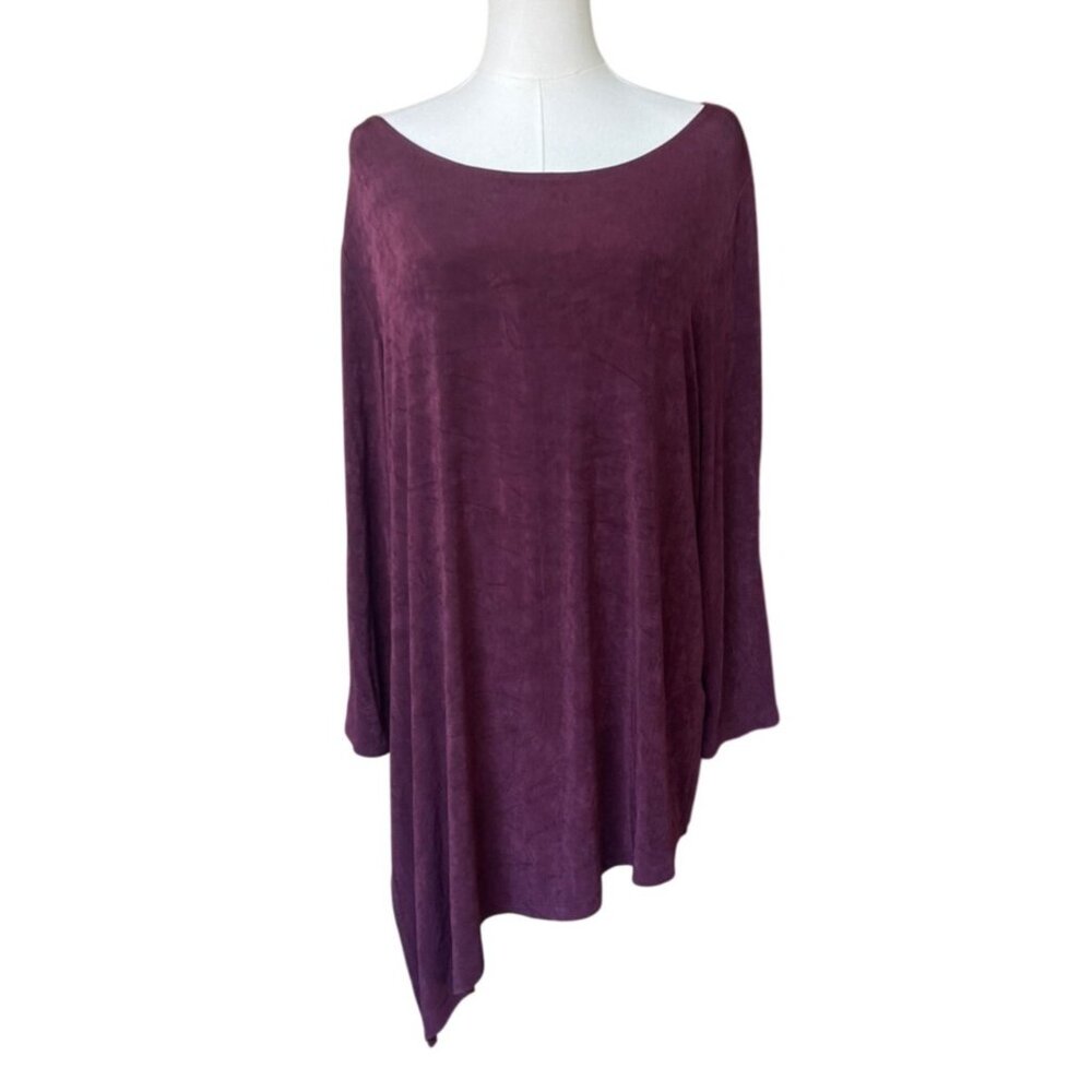 Chicos Travelers Slinky Knit‎ Tunic Top Size XL Long Asymmetrical Hem Burgundy